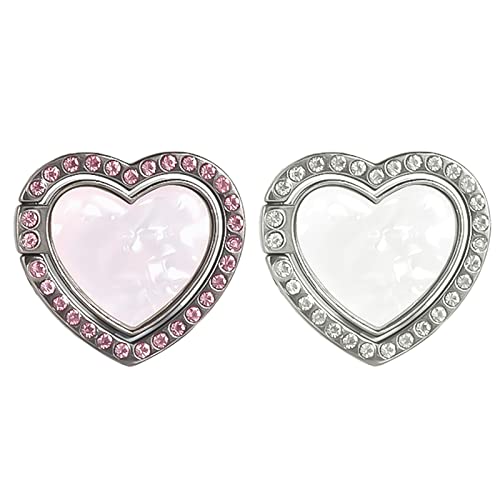 Fycyko [2 Stück] Funkeln Handy Ring Smartphone Fingerhalterung, Muschel Herzform Glitzer Handyringhalterung mit Künstliche Diamant Bling Handy Ringhalter für iPhone iPad Samsung und mehr-Silber+Rosa von Fycyko