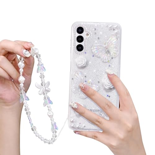 Fycyko Handyhülle Kompatibel Samsung Galaxy A54 5G Hülle Flash Schmetterling Blume Transparent Design Aesthetic Frauen Mädchen Glitzer Kristall mit Süßes Chain Weiche Case + Perlenkette Fycyko Handyhülle Kompatibel Samsung Galaxy A54 5G Hülle Flash Schmetterling Blume Transparent Design Aesthetic Frauen Mädchen Glitzer Kristall mit Süßes Chain Weiche Case + Perlenkette von Fycyko