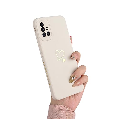 Fycyko Handyhülle Kompatibel mit Samsung Galaxy A51 4G Hülle, Handy Case für Samsung A51 Hülle Silikon Case Aesthetic Fashion Gold Love Herzen Design Soft Hülle für Samsung Galaxy A51 4G - Weiß von Fycyko