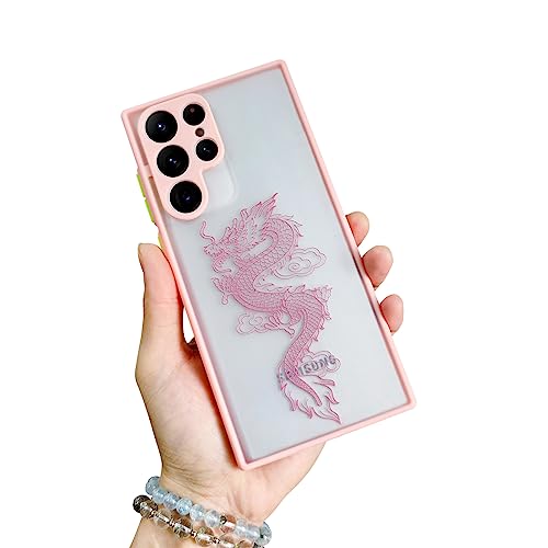 Fycyko Handyhülle Kompatibel mit Samsung Galaxy S22 Ultra Hülle Tiere Design Aesthetic Drache Case Silikon TPU Transparent Design Case für Samsung S22 Galaxy Ultra 5G - Rosa Drachen von Fycyko