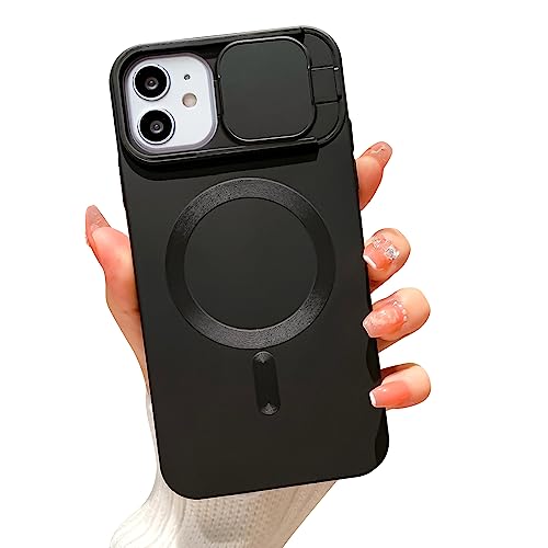 Fycyko Handyhülle für iPhone 12 Hülle, für iPhone 12 Pro Hülle Kompatibel mit MagSafe, Magnet Hülle Fenster Schieben Kameraschutz Silikon Case Schutzhülle für iPhone 12/12 Pro 6,1 Zoll - Schwarz von Fycyko