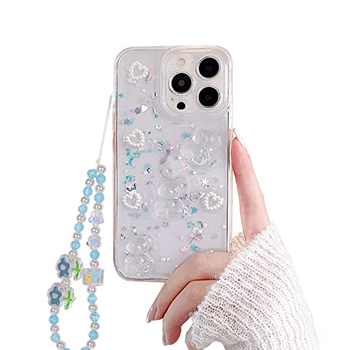 Fycyko Handyhülle für iPhone 13 Pro Max mit Handy-Charm/Kette Niedlicher 3D-Bär Kristall Bling Klar Design für iPhone 13 Pro Max Hülle Frauen Mädchen Stoßfest - 6,7 Zoll von Fycyko