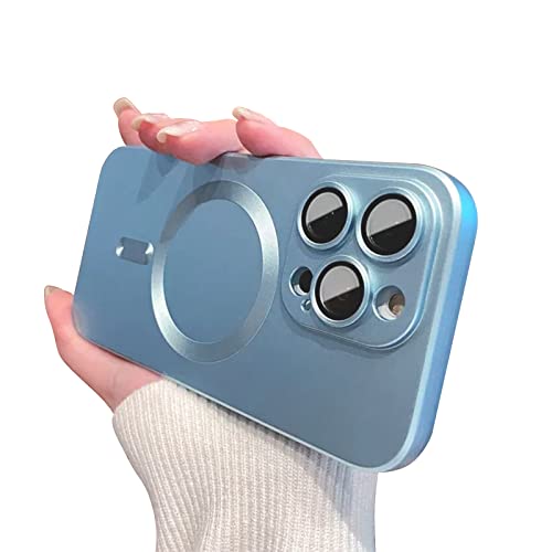 Fycyko Handyhülle für iPhone 14 Pro Magnetische Hülle [Anpassung mit Magsafe] Matt Luxus Weich Metallic Glanz Design für iPhone 14 Pro 6,1 Zoll mit Kameraschutz, Blau von Fycyko