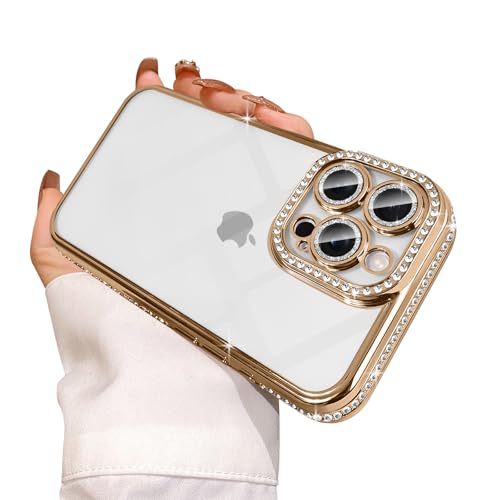 Fycyko Handyhülle für iPhone 16 Pro Max, transparent, Glitzer, Strass, glitzernd, niedlich, für Damen, Mädchen, ästhetische Schutzhülle, Kameralinsenschutz, Gold Fycyko Handyhülle für iPhone 16 Pro Max, transparent, Glitzer, Strass, glitzernd, niedlich, für Damen, Mädchen, ästhetische Schutzhülle, Kameralinsenschutz, Gold von Fycyko