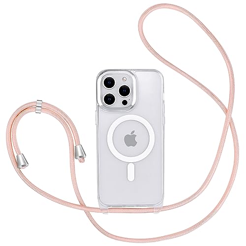 Fycyko Handykette Handyhülle für iPhone 14 Pro Max Hülle mit Band Kompatibel mit MagSafe, Necklace Hülle Magnet Hülle Transparent Case mit Schnur Schutzhülle für iPhone 14 Pro Max - Rose Gold von Fycyko