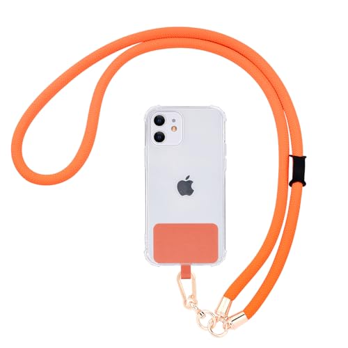 Fycyko Handykette Universal, Durable Handyband Zum Umhängen mit Handyhülle Pad, Neckholder 10mm Dicke Seil Verstellbare Baumwollseil Universal Lanyard mit Schnalle - Orange von Fycyko