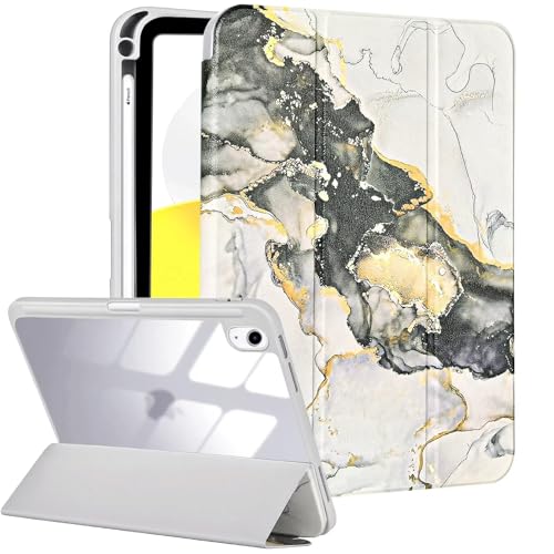 Fycyko Hülle für iPad 10. Generation/11. Generation 2025(A16), iPad 10.9 Zoll Hülle mit Bleistifthalter, Trifold Ständer mit Kratz, Herrlichem Muster Entwerfen- Marmor Grau von Fycyko