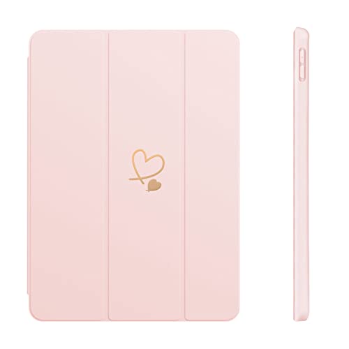 Fycyko Hülle für iPad 9/8/7 (10,2 Zoll, Modell 2021/2020/2019, 9./8./7. Generation), mit Stifthalter, Auto Schlafen/Wachen, Smart Trifold Stand, Herzmuster Schutzhülle für iPad 10,2 Zoll (Rosa) von Fycyko