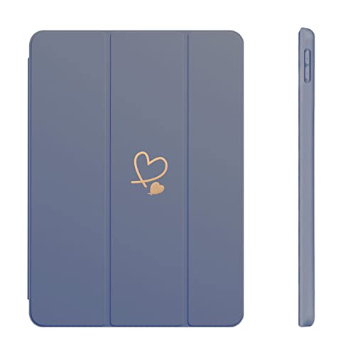 Fycyko Hülle für iPad 9/8/7 (10,2 Zoll, Modell 2021/2020/2019, 9./8./7. Generation), mit Stifthalter, Auto Schlafen/Wachen, Smart Trifold Stand, Herzmuster Schutzhülle für iPad 10,2 Zoll (Lavendel) von Fycyko