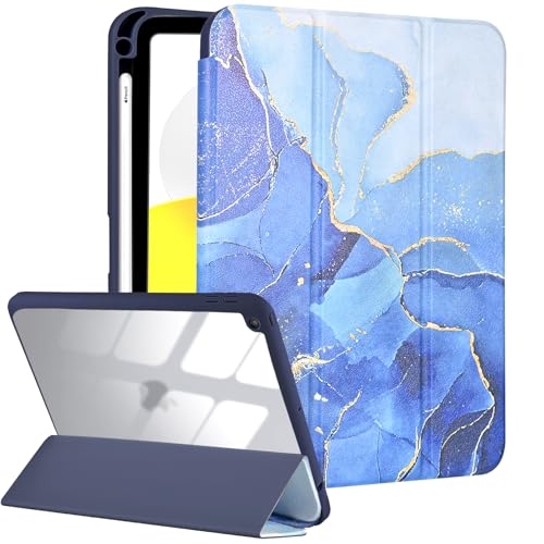 Fycyko Hülle für iPad 9./8./7. Generation 10.2 Zoll mit Bleistifthalter, Trifold Ständer mit Kratz- und Stoßfest, Herrlichem Muster Entwerfen- Marmor Blau von Fycyko