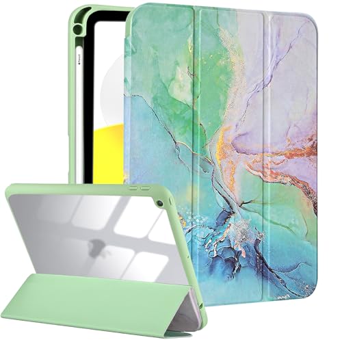 Fycyko Hülle für iPad 9./8./7. Generation 10.2 Zoll mit Bleistifthalter, Trifold Ständer mit Kratz- und Stoßfest, Herrlichem Muster Entwerfen- Marmor Grün von Fycyko