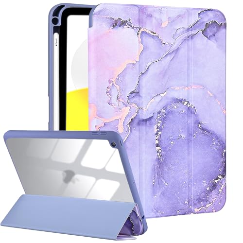Fycyko Hülle für iPad 9./8./7. Generation 10.2 Zoll mit Bleistifthalter, Trifold Ständer mit Kratz- und Stoßfest, Herrlichem Muster Entwerfen- Marmor Lila von Fycyko