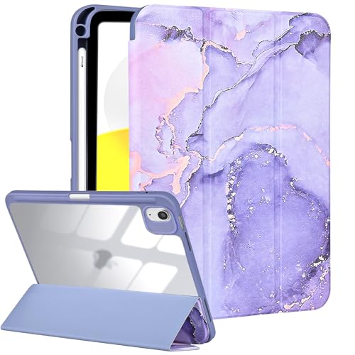 Fycyko Hülle für iPad Air 11-Zoll M3 2025/M2 2024/5. Generation 2022/4. Generation 2020 mit Bleistifthalter, Trifold Ständer mit Kratz- und Stoßfest, Herrlichem Muster Entwerfen- Marmor Lila von Fycyko