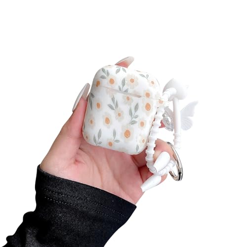 Fycyko Kompatibel mit AirPods Hülle, Airpods 2 Hülle und Airpods 1 Case Blumen Silikon TPU Cute Aesthetic Design mit Schlüsselanhänger Zubehör für Mädchen Girls Weich Earpods Schutzhülle von Fycyko