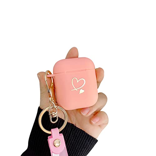 Fycyko Kompatibel mit AirPods Hülle, Airpods 2 hülle und Airpods 1 Case Golden Herz Muster Cover mit Schlüsselanhänger Stoßfeste AirPods Schutzhülle für Mädchen Frau Hülle für Airpods 2 & 1-Rosa von Fycyko