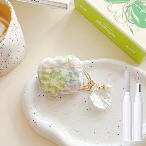 Fycyko Kompatibel mit AirPods Pro 2 Hülle, weiches TPU mit Reinigungsset, niedliches buntes Retro-Ölgemälde, Blumen-Design, stoßfest, Perlen-Schlüsselanhänger-Abdeckung für Mädchen und Damen, Mintgrün Fycyko Kompatibel mit AirPods Pro 2 Hülle, weiches TPU mit Reinigungsset, niedliches buntes Retro-Ölgemälde, Blumen-Design, stoßfest, Perlen-Schlüsselanhänger-Abdeckung für Mädchen und Damen, Mintgrün von Fycyko