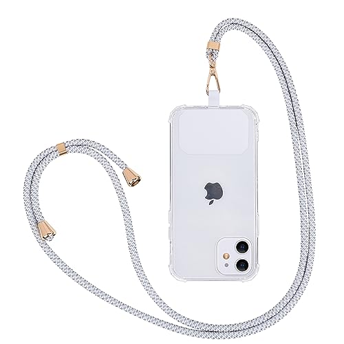 Fycyko Kompatibel mit Handykette Universal Handyband Zum Umhängen Handy Lanyard mit Karabiner Und Pad Handyhülle Schlüsselband Kette Kompatibel mit Meisten Smartphone Hülle - Weiß grau von Fycyko