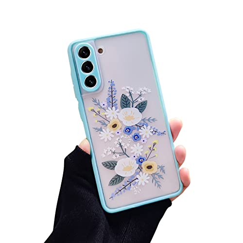 Fycyko Kompatibel mit Samsung Galaxy S21 FE Hülle, Aesthetic Handyhülle Blumen S21 FE Hülle Case Silikon TPU Transparent Girls Cute Design Kameraschutz Schutzhülle für Samsung S21 FE 5G- Blume Blau von Fycyko