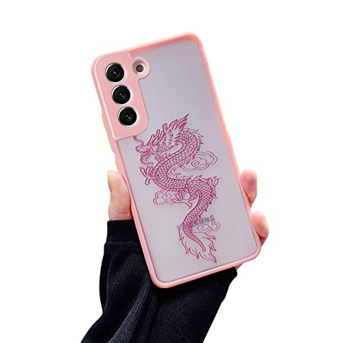 Fycyko Kompatibel mit Samsung Galaxy S22 Hülle Silikon Handyhülle Samsung S22 Hülle Transparent Cute Die Tiere Design Liebe Motiv Drache Case Matte TPU Hülle für Samsung Galaxy S22 5G - Pink Drachen von Fycyko