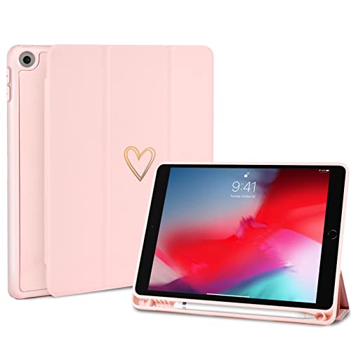 Fycyko Kompatibel mit iPad 10,2 Zoll Hülle, iPad 9./8./7. Generation 2021/2020/2019 Hülle mit Stifthalter, Frauen Mädchen Herzmuster Schutzhülle für iPad 10,2 Zoll -Rosa von Fycyko