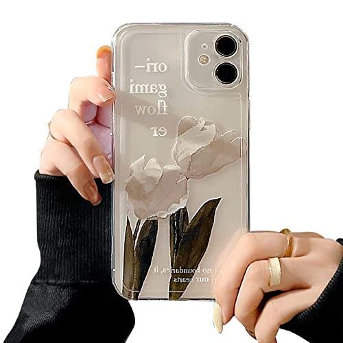 Fycyko Kompatibel mit iPhone 11 Hülle Transparent Aesthetic Blumen Hülle iPhone 11 Schön Weiß Flowers Malen Design Girls Elegant Handyhülle Silikon Soft TPU Dünn Clear Handy Case für iPhone 11 von Fycyko