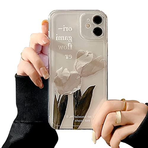 Fycyko Kompatibel mit iPhone 11 Hülle Transparent Aesthetic Blumen Hülle iPhone 11 Schön Weiß Flowers Malen Design Girls Elegant Handyhülle Silikon Soft TPU Dünn Clear Handy Case von Fycyko