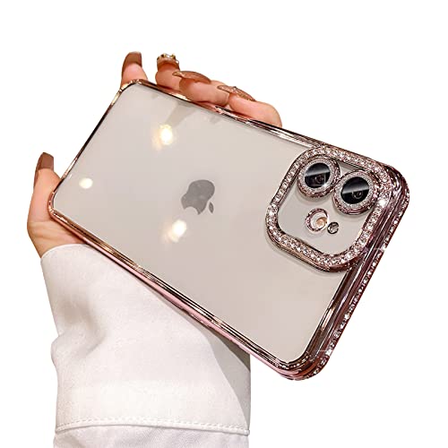 Fycyko Kompatibel mit iPhone 11 Hülle mit Glitzer-Diamant-Kameraschutz, glitzernd, klar, kristallklar, niedliche Handyhülle, stoßfest, glitzernde Linse für iPhone 11 (6,1 Zoll), Rosa von Fycyko