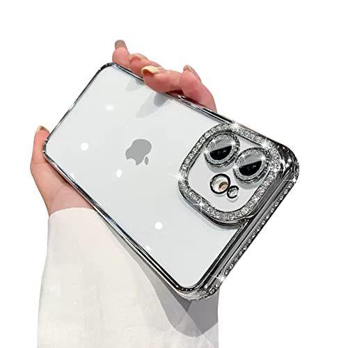 Fycyko Kompatibel mit iPhone 11 Hülle mit Glitzer-Diamant-Kameraschutz, glitzernd, klar, kristallklar, niedliche Handyhülle, stoßfest, glitzernde Linse für iPhone 11 (6,1 Zoll), Silber von Fycyko