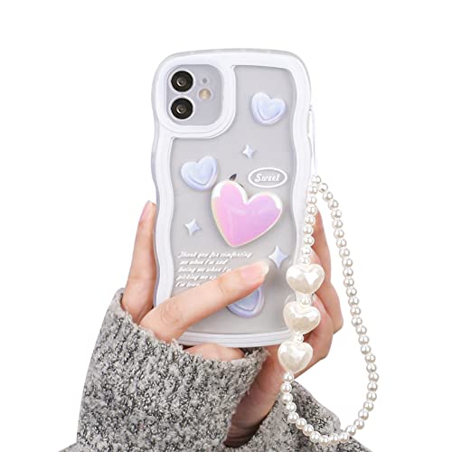 Fycyko Kompatibel mit iPhone 12 Hülle Transparent Silicone Handyhülle Perlen Armband Bracelet Design Frauen Süßes Glitter Laser Love Herz Aesthetic Mädchen Case für iPhone 12 von Fycyko