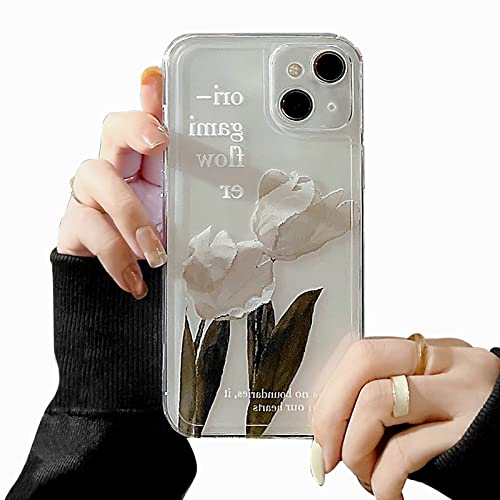Fycyko Kompatibel mit iPhone 13 Hülle Transparent Aesthetic Blumen Hülle iPhone 13 Schön Weiß Flowers Malen Design Girls Elegant Handyhülle Silikon Soft TPU Dünn Clear Handy Case für iPhone 13 von Fycyko