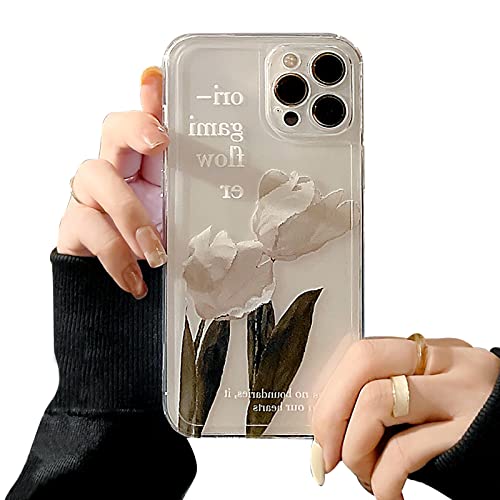 Fycyko Kompatibel mit iPhone 13 Pro Max Hülle Transparent Aesthetic Blumen Hülle Schön Weiß Flowers Malen Design Girls Elegant Handyhülle Silikon Soft TPU Dünn Clear Handy Case für iPhone 13 Pro Max von Fycyko