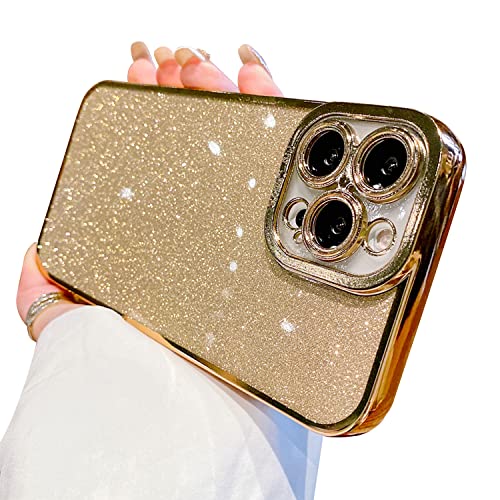 Fycyko Kompatibel mit iPhone 14 Pro Hülle Aesthetic Glitzer Handyhülle Silikon Kameraschutz Case Mode Cover TPU für Männer Frauen Mädchen Stoßfest Schutzhülle für iPhone 14 Pro-Gold von Fycyko