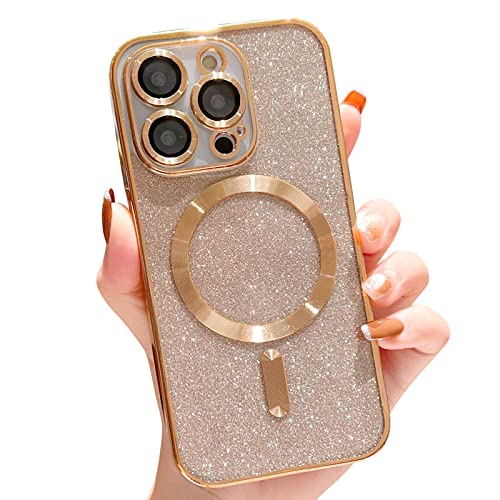Fycyko Kompatibel mit iPhone 14 Pro Hülle Flash Glitter Aesthetic Handyhülle Kompatibel mit Magsafe Pailletten Design Luxus Magnetische Hülle für iPhone 14 Pro Hülle Soft TPU Case - Gold von Fycyko