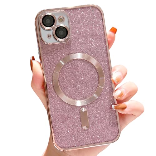 Fycyko Kompatibel mit iPhone 15 Plus Hülle Flash Glitter Aesthetic Handyhülle Kompatibel mit Magsafe Pailletten Design Luxus Magnetische Hülle für iPhone 15 Plus Soft TPU Case - Rosa von Fycyko