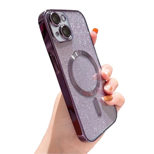 Fycyko Kompatibel mit iPhone 15 Plus Hülle Flash Glitter Aesthetic Handyhülle Kompatibel mit Magsafe Pailletten Design Luxus Magnetische Hülle für iPhone 15 Plus Soft TPU Case - Violett von Fycyko