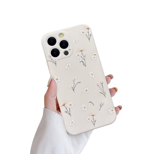 Fycyko Kompatibel mit iPhone 15 Pro Max Hülle Aesthetic Süßes Blumen Gänseblümchen Muster Silikon Vintage Painting Design Flowers Frauen Mädchen Weiche TPU Schutzhülle - Weiß von Fycyko