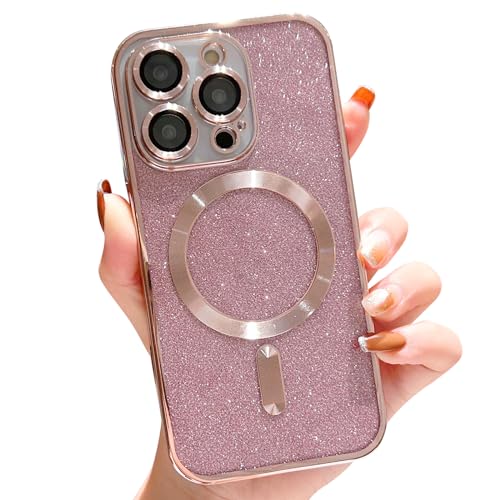 Fycyko Kompatibel mit iPhone 15 Pro Max Hülle Flash Glitter Aesthetic Handyhülle Kompatibel mit Magsafe Pailletten Design Luxus Magnetische Hülle für iPhone 15 Pro Max Soft TPU Case - Rosa von Fycyko