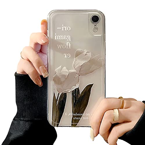 Fycyko Kompatibel mit iPhone XR Hülle Transparent Aesthetic Blumen Schön Weiß Flowers Malen Design Girls Elegant Handyhülle Silikon Soft TPU Dünn Clear Handy Case von Fycyko