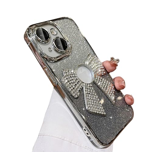 Fycyko Schutzhülle für iPhone 14, mit niedlicher Schleife, Glitzer, Strass, glitzernd, luxuriös, glänzende Diamanten, transparenter Farbverlauf, Silber Fycyko Schutzhülle für iPhone 14, mit niedlicher Schleife, Glitzer, Strass, glitzernd, luxuriös, glänzende Diamanten, transparenter Farbverlauf, Silber von Fycyko
