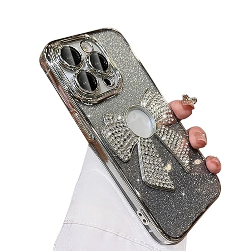 Fycyko Schutzhülle für iPhone 14 Pro Max, Schleife, Glitzer, Strass, glitzernd, luxuriös, für Damen und Mädchen, glänzende Diamanten, transparenter Farbverlauf, Silber Fycyko Schutzhülle für iPhone 14 Pro Max, Schleife, Glitzer, Strass, glitzernd, luxuriös, für Damen und Mädchen, glänzende Diamanten, transparenter Farbverlauf, Silber von Fycyko