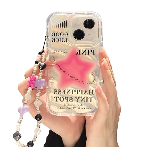 Fycyko Schutzhülle für iPhone 14 & iPhone 13 mit Handy-Charm/Kette, funkelndes rosa Sternmuster, transparente niedliche Handyhülle mit Perlen-Liebesherz-Armband, luxuriöses Bling Frauen Mädchen Fycyko Schutzhülle für iPhone 14 & iPhone 13 mit Handy-Charm/Kette, funkelndes rosa Sternmuster, transparente niedliche Handyhülle mit Perlen-Liebesherz-Armband, luxuriöses Bling Frauen Mädchen von Fycyko
