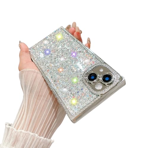 Fycyko Schutzhülle für iPhone 15, Glitzer, luxuriös, glänzend, niedlich, Retro-Diamanten, rechtwinkliger Rand, ästhetisches Design, Kameraschutz, stoßfest, für Damen und Mädchen, Silber Fycyko Schutzhülle für iPhone 15, Glitzer, luxuriös, glänzend, niedlich, Retro-Diamanten, rechtwinkliger Rand, ästhetisches Design, Kameraschutz, stoßfest, für Damen und Mädchen, Silber von Fycyko