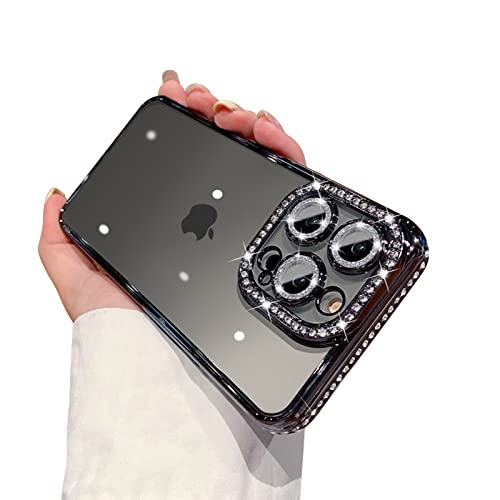 Fycyko Schutzhülle für iPhone 15 Pro Max, Strasssteine, mit Glitzer, Kameralinsenschutz, transparent, niedlich, stoßfest, glitzernd, für iPhone 15 Pro Max 17,5 cm (6,7 Zoll), Schwarz von Fycyko
