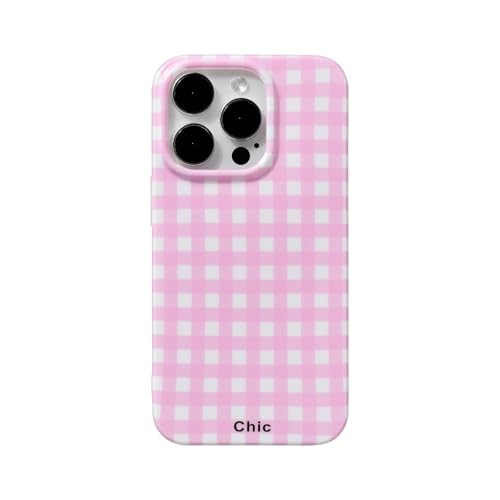 Fycyko Schutzhülle für iPhone 15 Pro Max, niedliches Gitter, stilvolles ästhetisches Muster, Mädchen, glänzend, stoßfest, Schutzhülle für iPhone 15 Pro Max, Rosa von Fycyko
