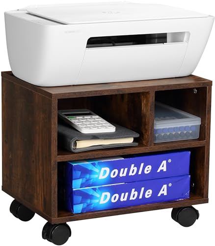Fydeamer Versatile Printer Stand, mobiler Druckerständer, Druckerhalter Holz，Bürocontainer rollbar, Aktenwagen, mit 3 offene Fächern, für Büro Zuhause（Walnut） von Fydeamer