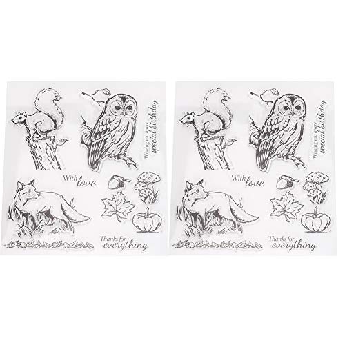 2Pcs transparentes Stempelset, klarer Stempel DIY Journal Owl Squirrel Fox Pattern für Kartenherstellung Dekoration und Scrapbooking von Fydun