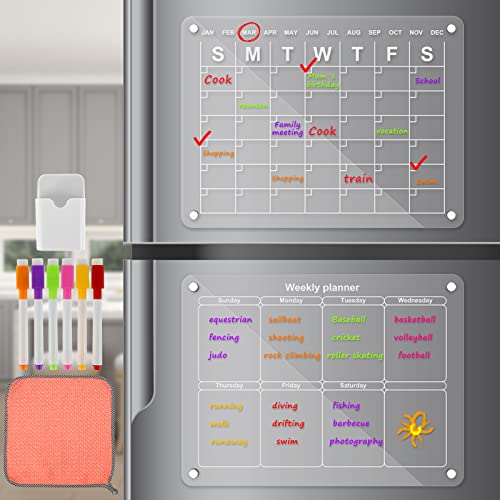 2 PCS Wochenplaner Abwischbar Magnetischer Abwischbare Kalender Haushaltsplaner Familie Magnetisch Kühlschrank Kalender mit 6 Farbigen Markern 1 Magnetstifthalter 1 Tuch Abwischen (A) von Fyeme