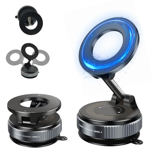 Fyeme Handyhalterung Auto Magnet 360° Drehbare Magnet Handyhalterung Fürs Auto mit Vakuumsaugnapf Faltbare Vacuum Magnetic Phone Stand Geeignet für Auto Glastür Jede Glatte Polierte Oberfläche von Fyeme