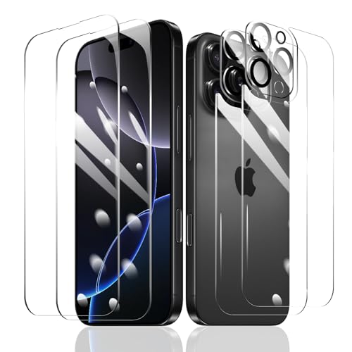 2 Stück Schutzfolie für iPhone 16 Pro Max + 2 Stück Kameraschutz + 2 Stück Rückseite Schutzfolie mit einfachem Befestigungswerkzeug, Panzer Schutz Glas, Display Schutzfolie aus gehärtetem Glas von Fylnatc