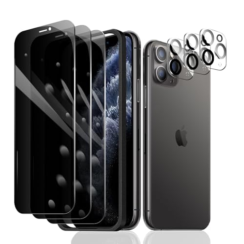 3 Stück Sichtschutz Schutzfolie für iPhone 11 Pro Max [6,7 Zoll]+ 3 Stück Kameraschutz mit einfachem Befestigungswerkzeug, Anti-Spy Panzer Schutz Glas, Anti-Spionage Panzerfolie, gehärtetem Glas von Fylnatc